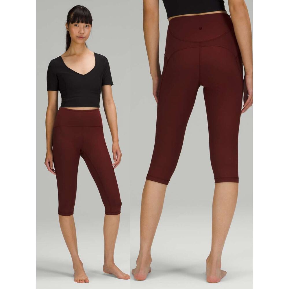 LULULEMON Ribbed Contoured High Rise Crop 17" Size 8 Red Merlot